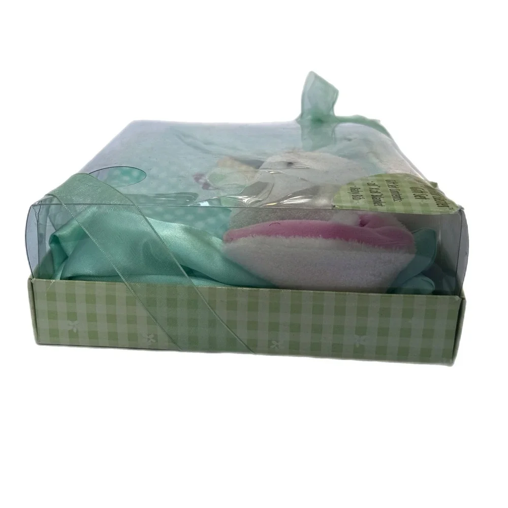 My First Easter Gift Set Mint Green Bunny Plush Security Blanket and Bib New old